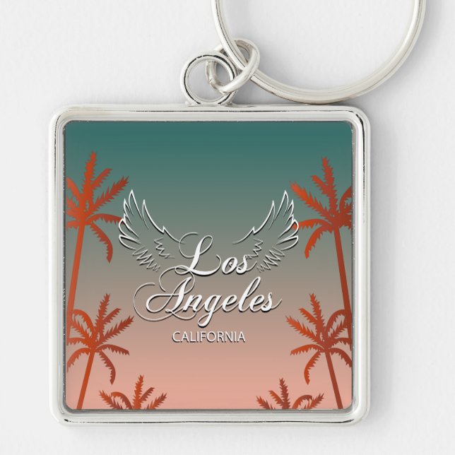 Los Angeles Ord Art City Sign Keychain Fyrkantig Silverfärgad Nyckelring (Framsidan)