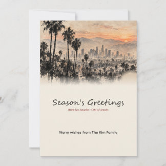 Los Angeles Palm Solnedgång Bläck Tvätt Semesterko Julkort