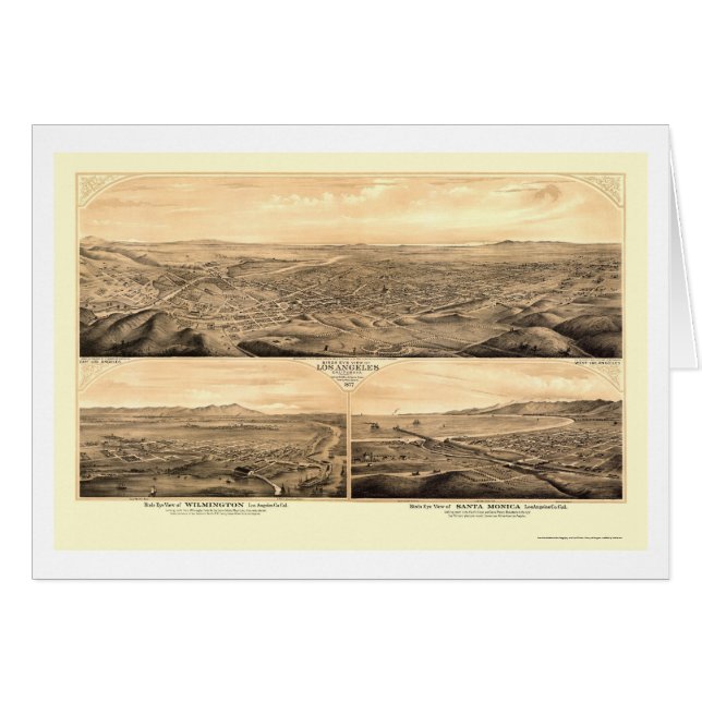 Los Angeles panorama- karta för CA - 1877 Hälsningskort (Framsidan Horizontal)