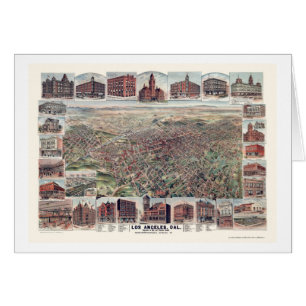 Los Angeles panorama- karta för CA - 1891 Hälsningskort
