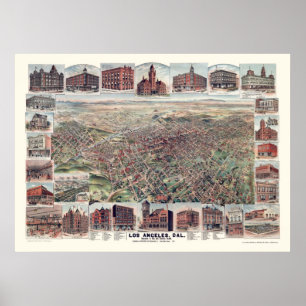 Los Angeles panorama- karta för CA - 1891 Poster