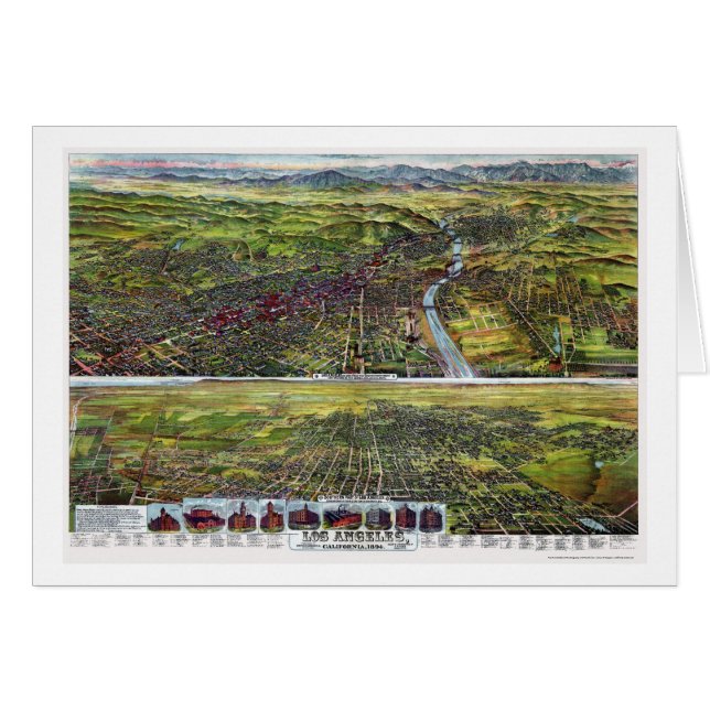 Los Angeles panorama- karta för CA - 1894 Hälsningskort (Framsidan Horizontal)