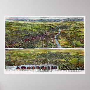 Los Angeles panorama- karta för CA - 1894 Poster
