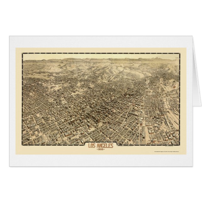 Los Angeles panorama- karta för CA - 1909 Hälsningskort (Framsidan Horizontal)