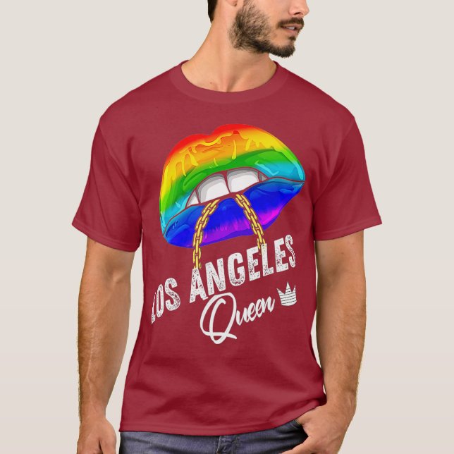 Los Angeles Queen LGBTQ Gay pride Rainbow Flagga T Shirt (Framsida)