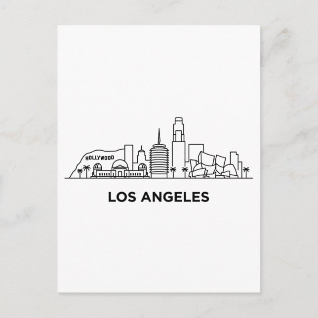 Los Angeles Resa Siluett Minimalist Linjekonst Vykort (Framsida)