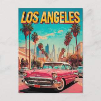 Los Angeles Retro Classic Car Travel Art Vykort