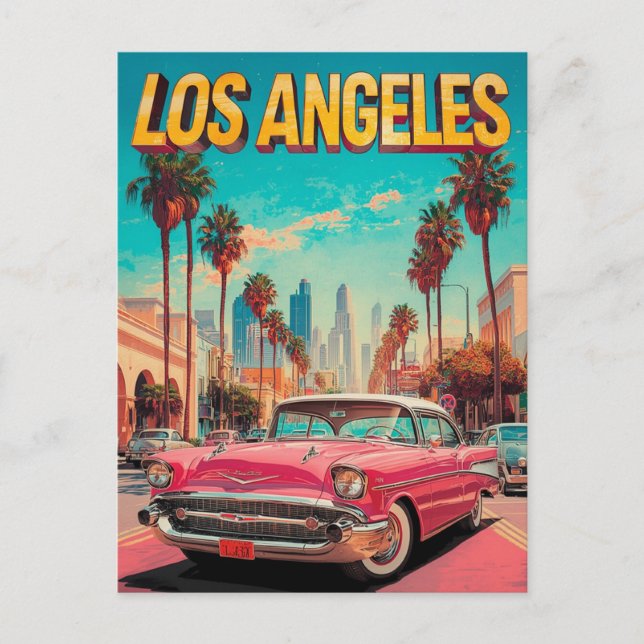Los Angeles Retro Classic Car Travel Art Vykort (Framsida)