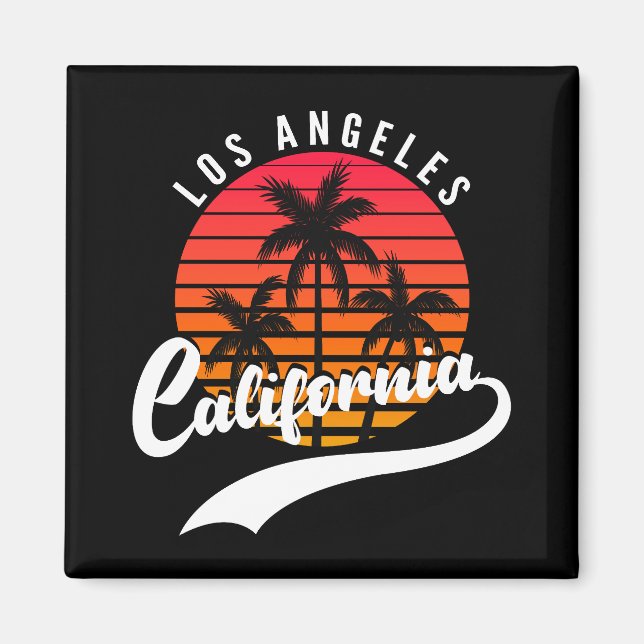 Los Angeles Retro Solnedgång Och Palmträd Magnet (Framsidan)