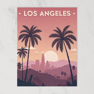 Los Angeles Retro Sunset med Handflatan Träd Vykort