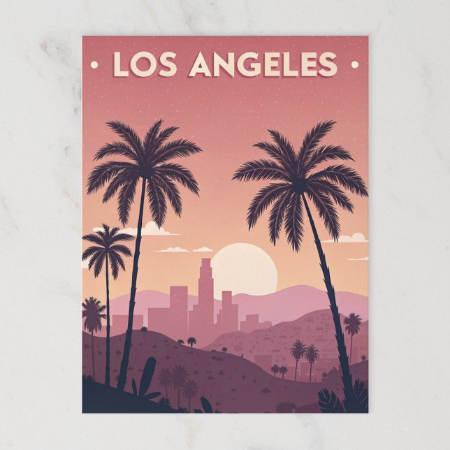Los Angeles Retro Sunset med Handflatan Träd Vykort (Skapare uppladdad)