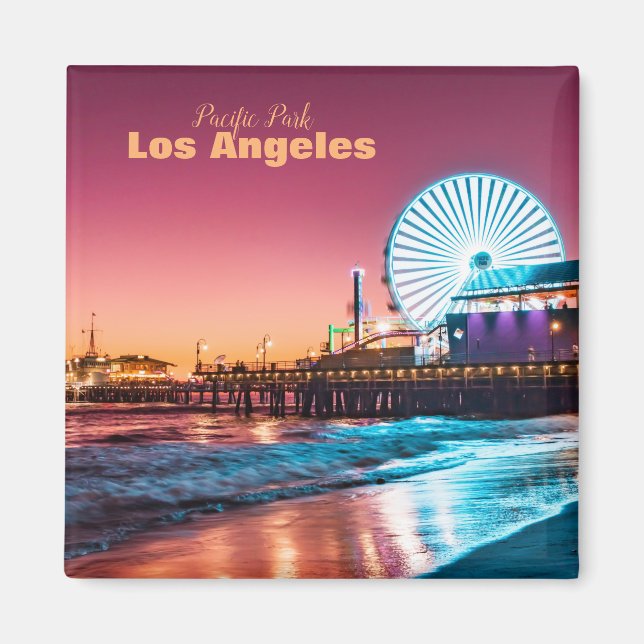 Los Angeles Rosa & Blue Sunset Santa Monica Pier Magnet (Framsidan)