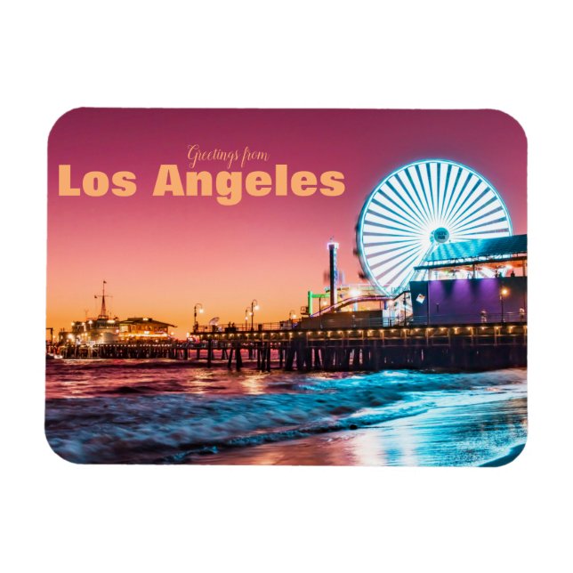 Los Angeles Rosa & Blue Sunset Santa Monica Pier Magnet (Horisontell)