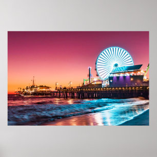 Los Angeles Rosa & Blue Sunset Santa Monica Pier Poster
