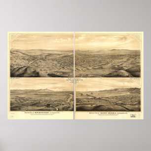 Los Angeles Santa Monica Antique Panoramic Karta Poster