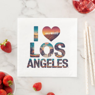 Los Angeles Siluett Solnedgång & Hollywood Typogra Pappersservett
