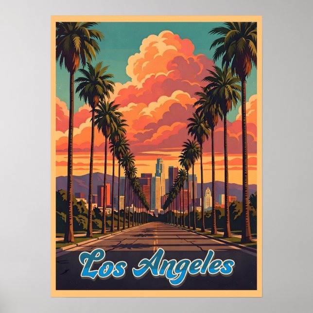 Los Angeles Siluett Solnedgång Palmträd Poster (Framsidan)