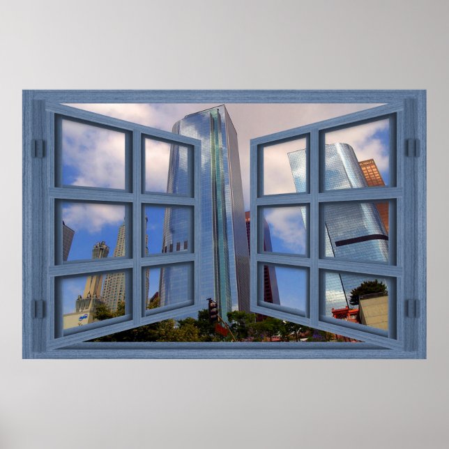 Los Angeles Skyline Blue 6 Pane Open Window Poster (Framsidan)