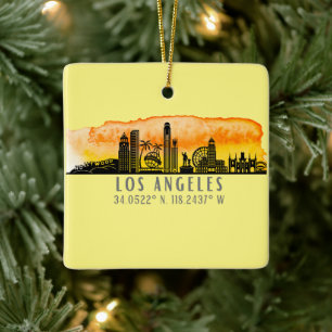 Los Angeles Skyline Latitude och Longitud Julgransprydnad Keramik
