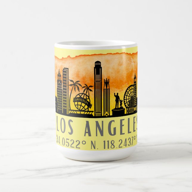 Los Angeles Skyline Latitude och Longitud Kaffemugg (Center)