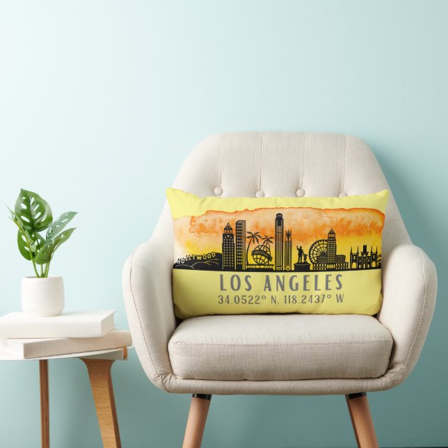Los Angeles Skyline Latitude och Longitud Lumbarkudde (Stol)