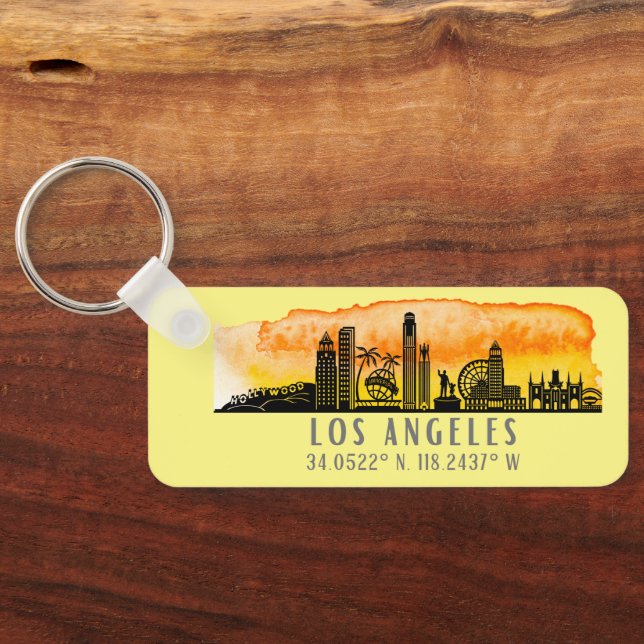 Los Angeles Skyline Latitude och Longitud Nyckelring (Baksida)