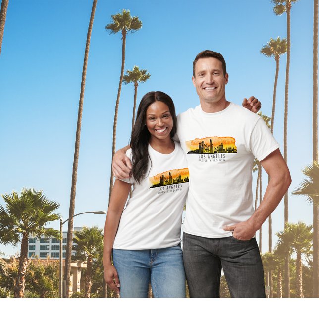 Los Angeles Skyline Latitude och Longitud T-Shirt (Skapare uppladdad)