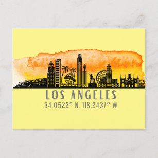 Los Angeles Skyline Latitude och Longitud Vykort