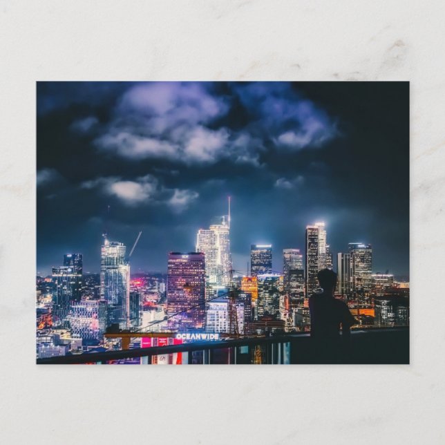 Los Angeles Skyline Night Himlar Helg Vykort (Framsida)