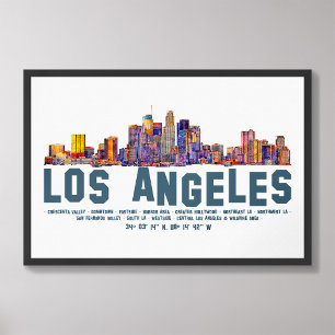 Los Angeles Skyline. Område Namn och koordinater Fototryck