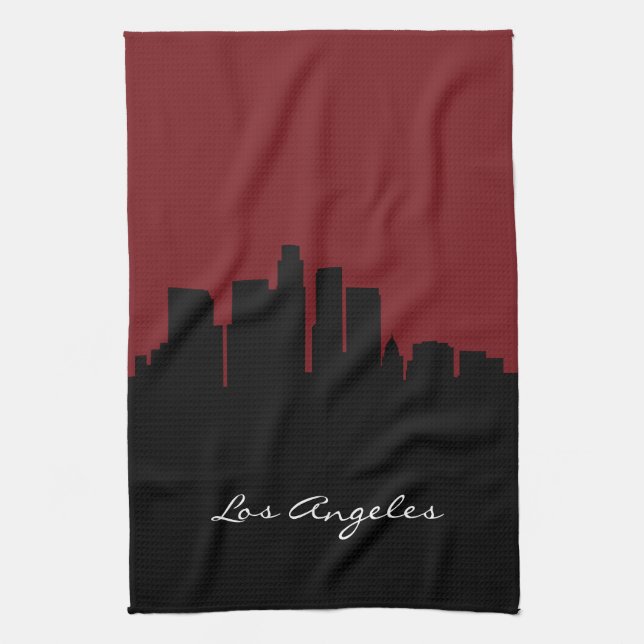 Los Angeles Skyline| Röd Mörk Kökshandduk (Vertikal)