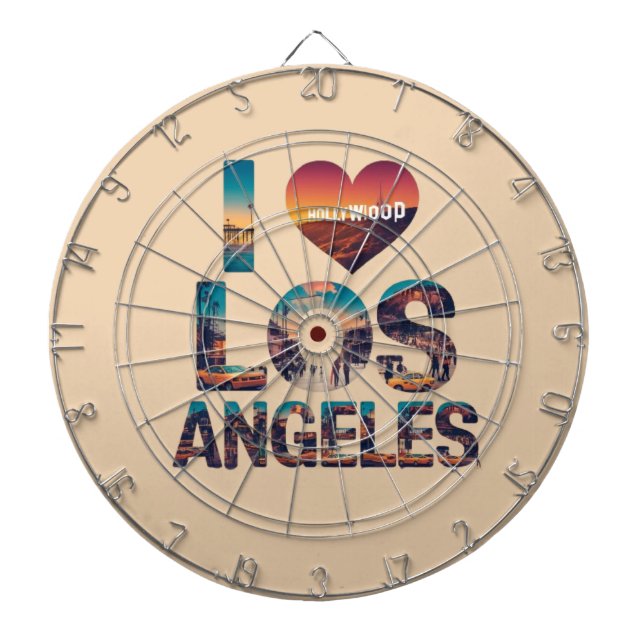 Los Angeles Skyline Sunset & Hollywood Typography Darttavla (Framsidan)