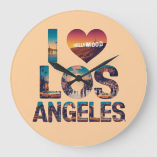 Los Angeles Skyline Sunset & Hollywood Typography Stor Klocka