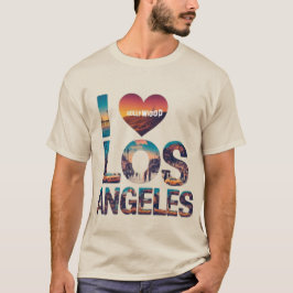 Los Angeles Skyline Sunset & Hollywood Typography T Shirt