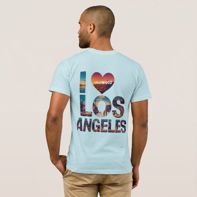 Los Angeles Skyline Sunset & Hollywood Typography T Shirt (Hel baksida)