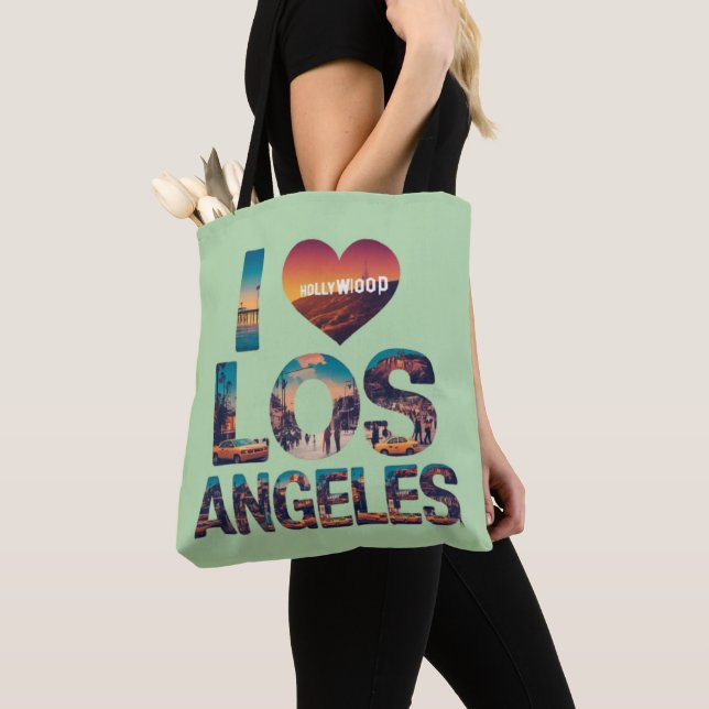 Los Angeles Skyline Sunset & Hollywood Typography Tygkasse (Närbild)