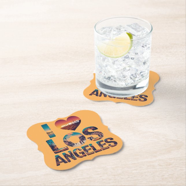 Los Angeles Skyline Sunset & Hollywood Typography Underlägg Papper (Insitu)