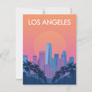 Los Angeles Skyline Sunset med Handflatan Träd Vykort
