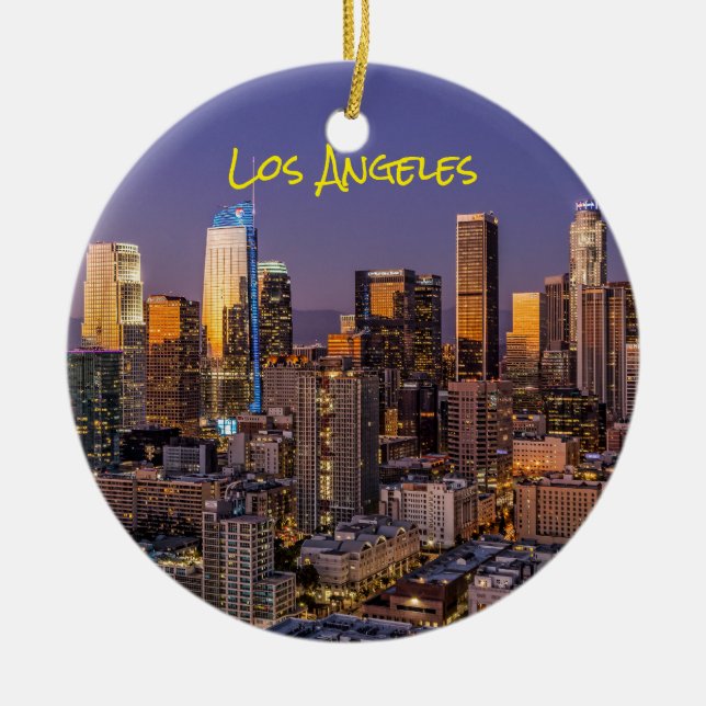 Los Angeles Skyline vid Dusk Julgransprydnad Keramik (Framsidan)