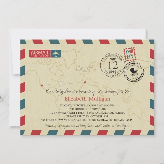 Los Angeles / SPAIN Airmail | Baby Shower Inbjudningar (Framsida)