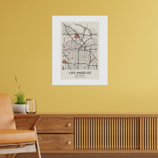 Los Angeles Stadskarta Affisch Minimalistisk Beige