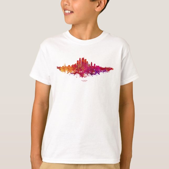 Los Angeles Stadssiluett Färgrik  T Shirt (Framsida)