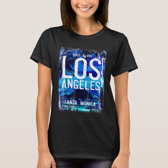 Los Angeles Sunset Boulevard Santa Monica blue Tsh T Shirt (Framsida)