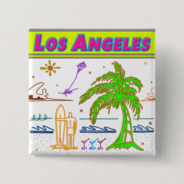 ’Los Angeles’ Surfer Beach Button Knapp (Framsida)