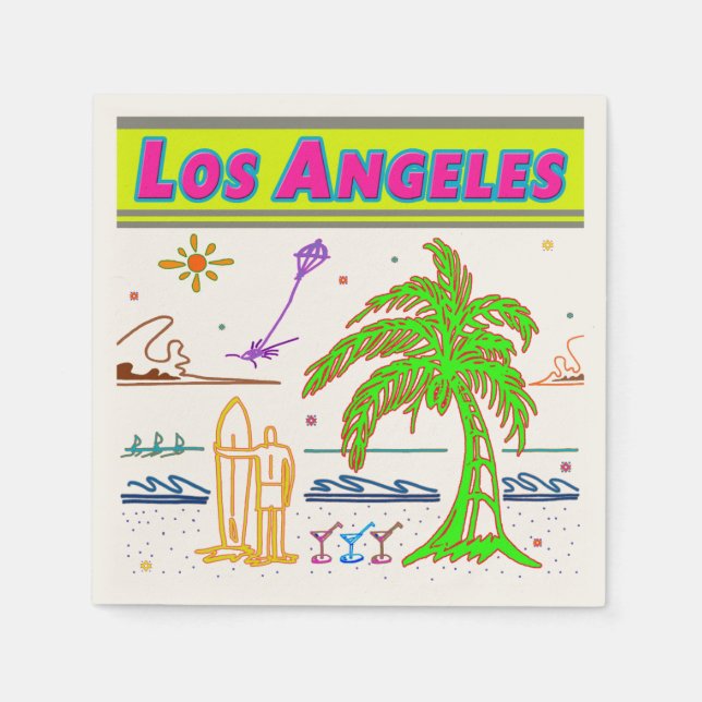 ’Los Angeles’ Surfer Beach Napkins Pappersservett (Framsidan)