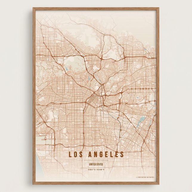 Los Angeles Terrakotta Kartan LA Wallart Affisch P (Skapare uppladdad)