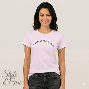 Los Angeles Text Mark Blekt Rosa Bekväm Passform T Shirt