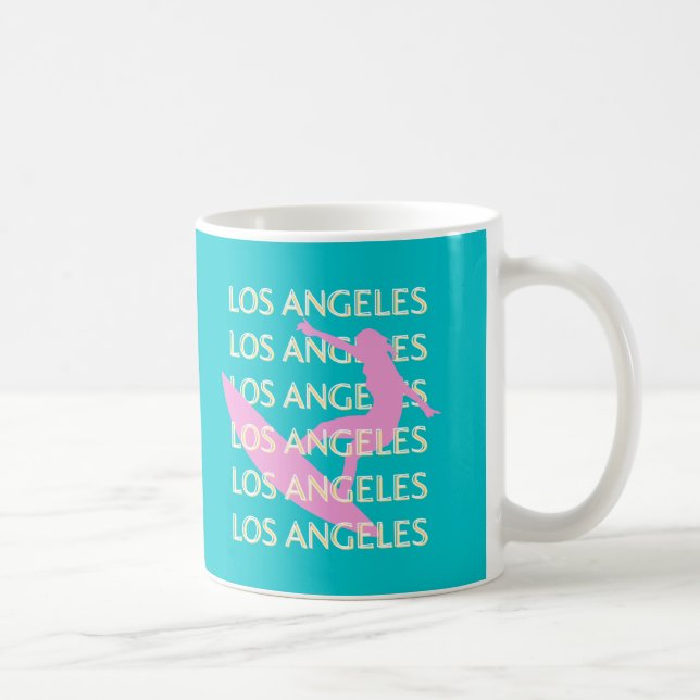 Los Angeles Travel Art, Kalifornien, Surfa Älskare Kaffemugg (Höger)