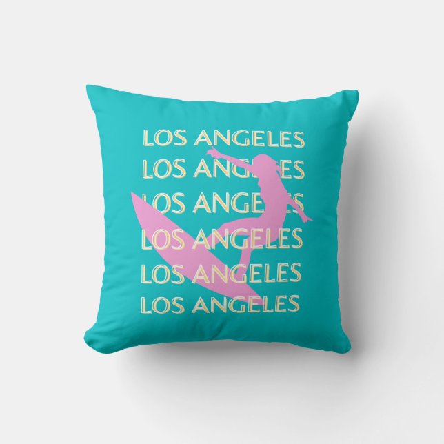 Los Angeles Travel Art, Kalifornien, Surfa Älskare Kudde (Framsida)
