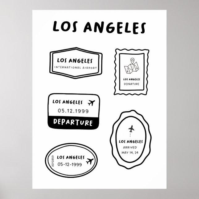 Los Angeles - Travel Frimärke Collection | Minimal Poster (Framsidan)